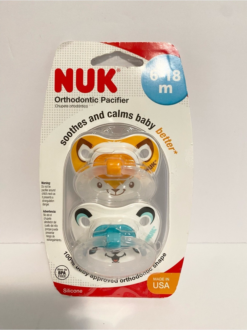 NWT Nuk Orthodontic Pacifier 6-18 months Soother Animals Fox Bear Boy Girl Baby